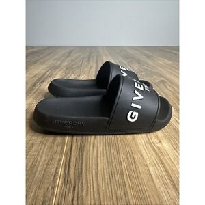 Givenchy Women's Logo Rubber Slides Size 36‎ Black White Logo